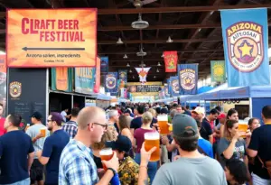 People celebrating at a beer festival highlighting Arizona breweries and craft beers.