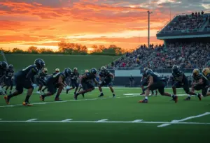 Arizona football players practicing defensive formations.