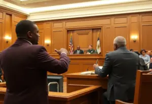 Courtroom scene representing a legal battle for congressional representation in Arizona.