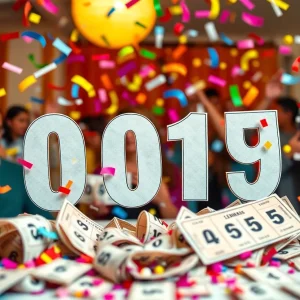 Celebration of Arizona Lottery winners with confetti and winning tickets.