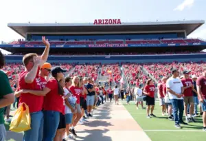 Fans at Arizona Stadium during pre-game festivities for the Arizona Wildcats football game