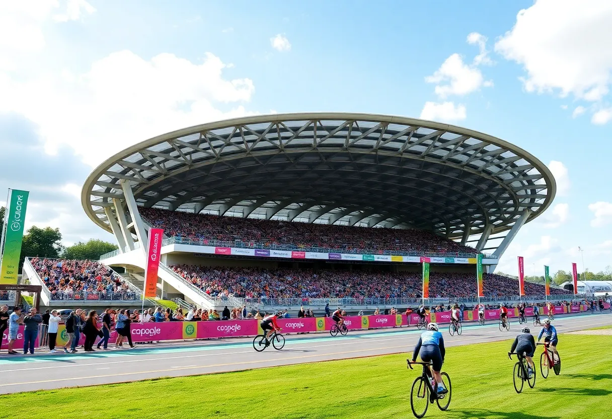 Crowds gathered at the opening of Arizona's first Olympic-style velodrome in Tucson.