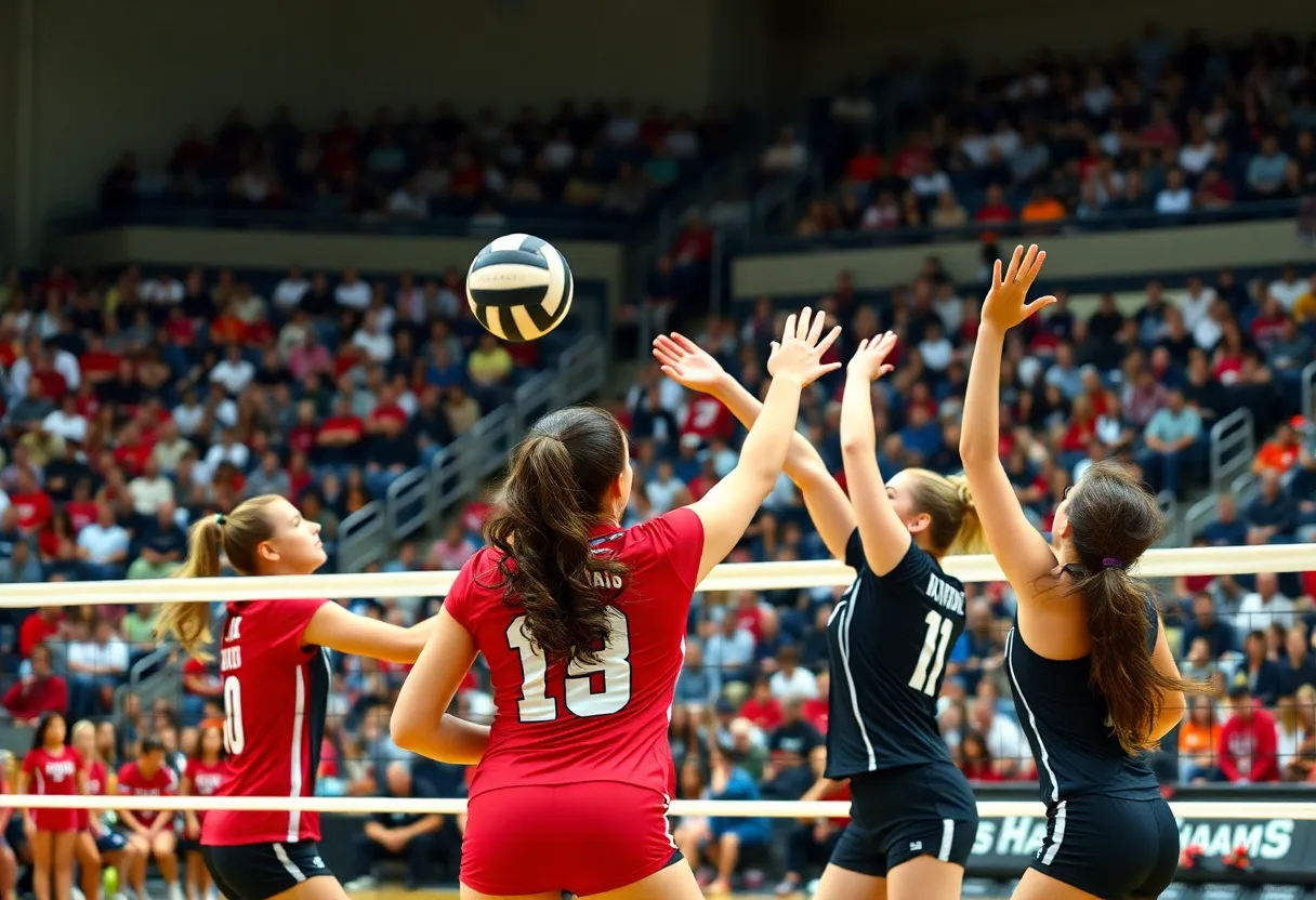 University of Arizona volleyball team playing during a match