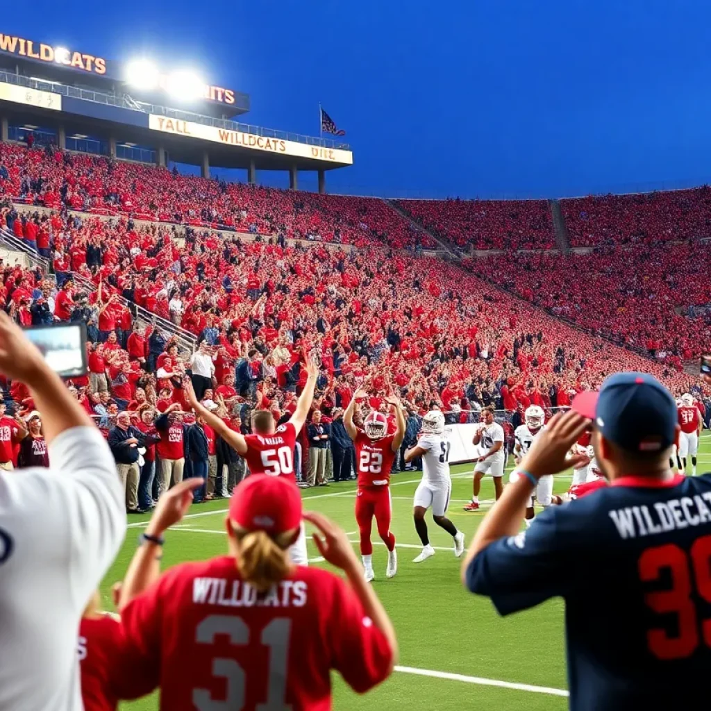 Fans cheering in Arizona Stadium during the Arizona Wildcats football game.