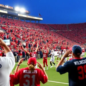 Fans cheering in Arizona Stadium during the Arizona Wildcats football game.