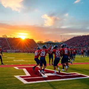 Players from the Arizona Wildcats celebrating after scoring a touchdown against Oklahoma State.