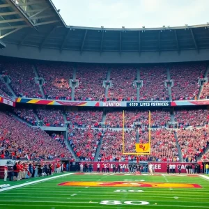 Fans cheering at Arizona Stadium during a college football game with Arizona Wildcats vs BYU