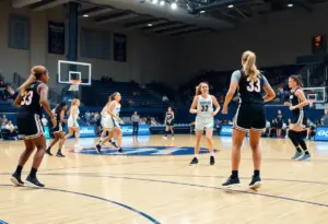 Players competing in a women's basketball game at McKale Center