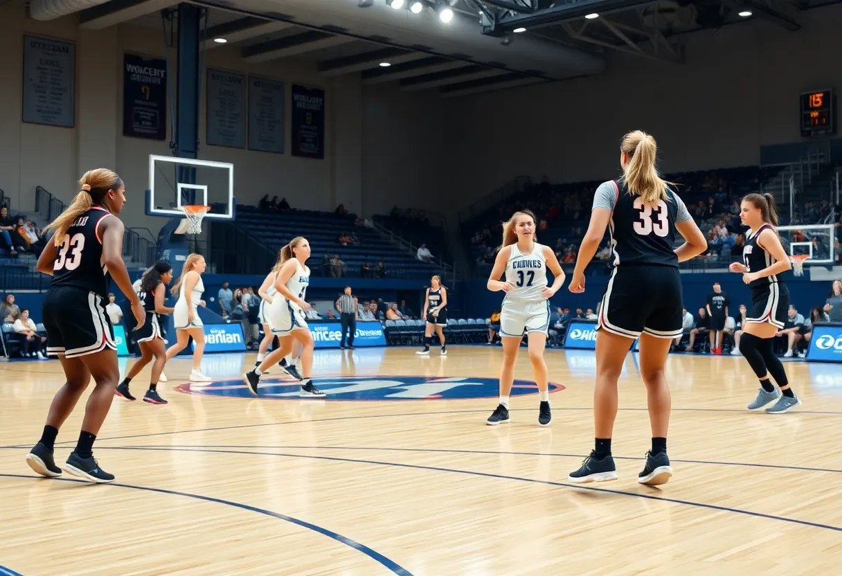 Players competing in a women's basketball game at McKale Center