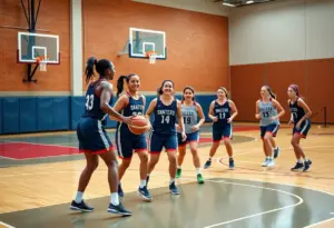 University of Arizona women's basketball team practicing on the court