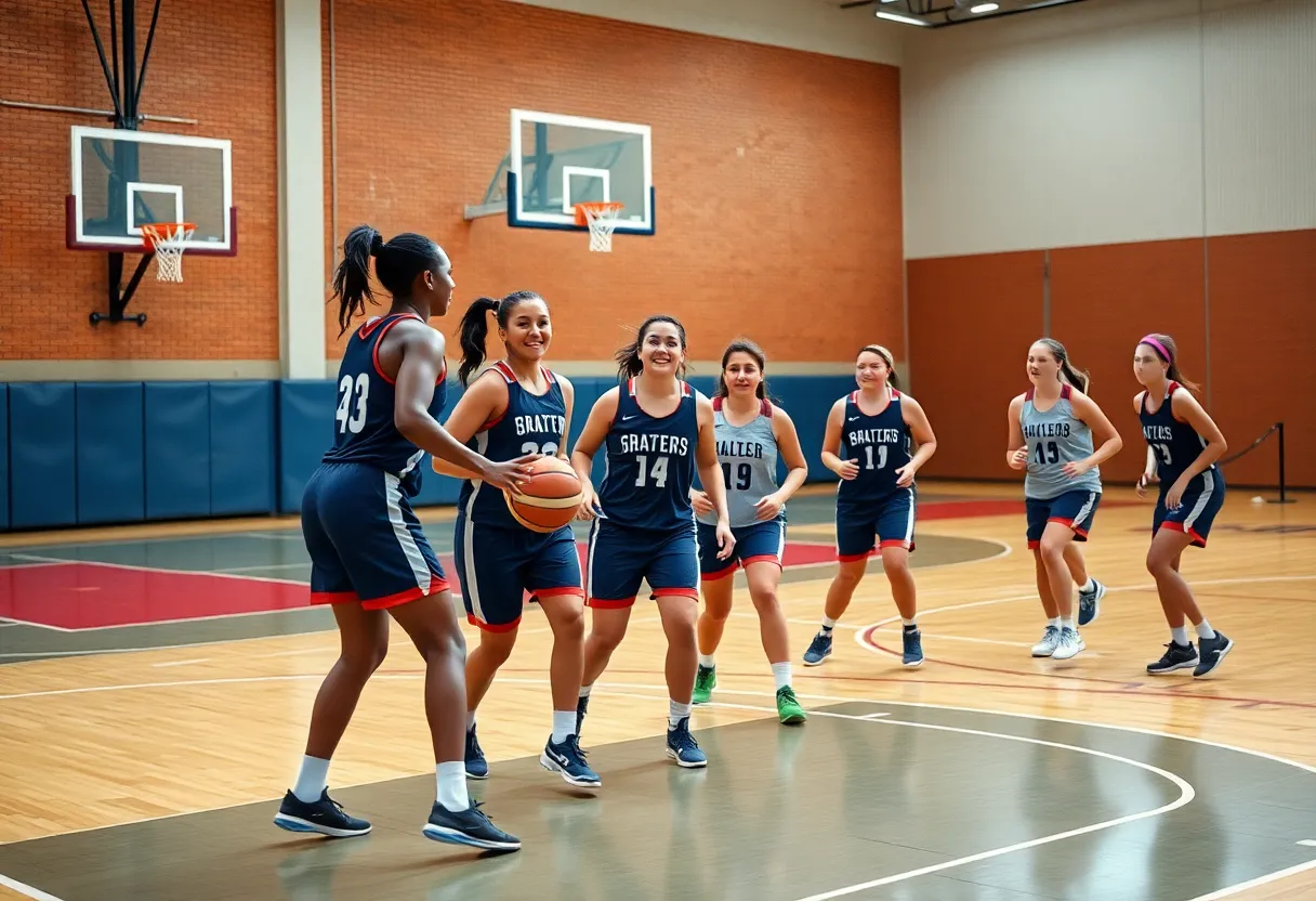 University of Arizona women's basketball team practicing on the court