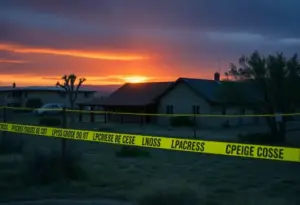 Police tape around a house in eastern Arizona, signifying a tragic event.