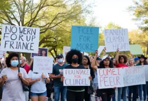 Protesters in Tucson holding signs for democratic reforms