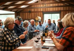 Community members at a Tucson winery enjoying a fundraiser for military mental health.