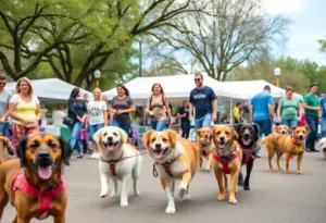 Dogs and families enjoying the Bark in the Park festival at Reid Park.