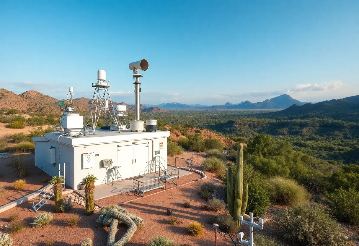 Biosphere 2 facility showcasing desert ecosystems and research equipment.