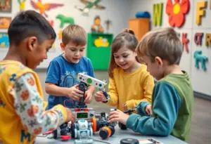 Children participating in a hands-on robotics workshop at CAMP INNOVATION