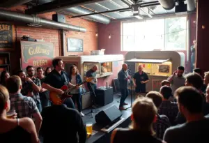 Crowd enjoying a live performance by Cat Mountain at Slow Body Beer Co.