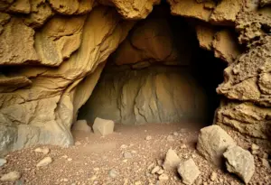 Cave entrance in the Santa Catalina Mountains showcasing unique rock formations.
