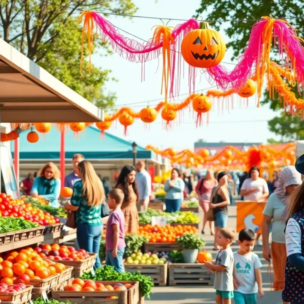 Crowd at Chandler farmers market with families and vendors