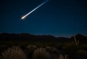 A comet captured in the night sky over Tucson with a glowing tail.