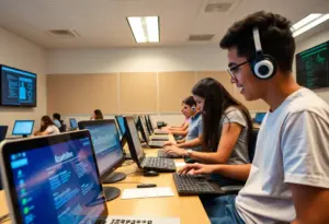 Students participating in a cybersecurity training session at Pima Community College