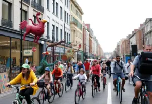 Families and individuals participating in the Cyclovia event in Tucson, enjoying a car-free environment.
