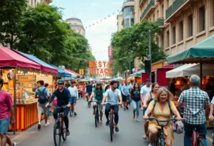 Participants enjoying Cyclovia Tucson, biking and walking on car-free streets.