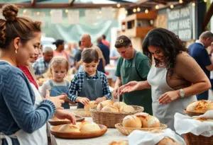 Families participating in baking workshops at Day of the Bread Tucson.