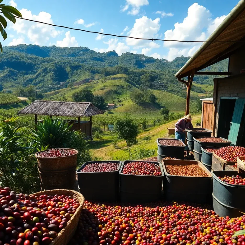 Local farmers harvesting sustainable coffee beans at Desert Brew