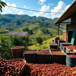 Local farmers harvesting sustainable coffee beans at Desert Brew