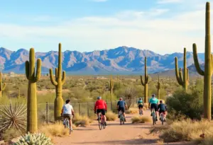 Cyclists navigating the Sonoran Desert during El Tour de Tucson event