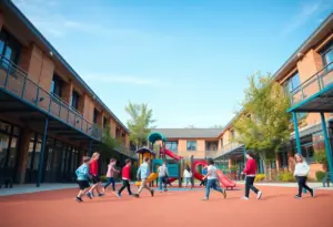 Playground in Flowing Wells Unified School District with children playing.