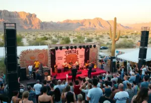 Gem & Jam Festival featuring artists on stage in the Arizona desert