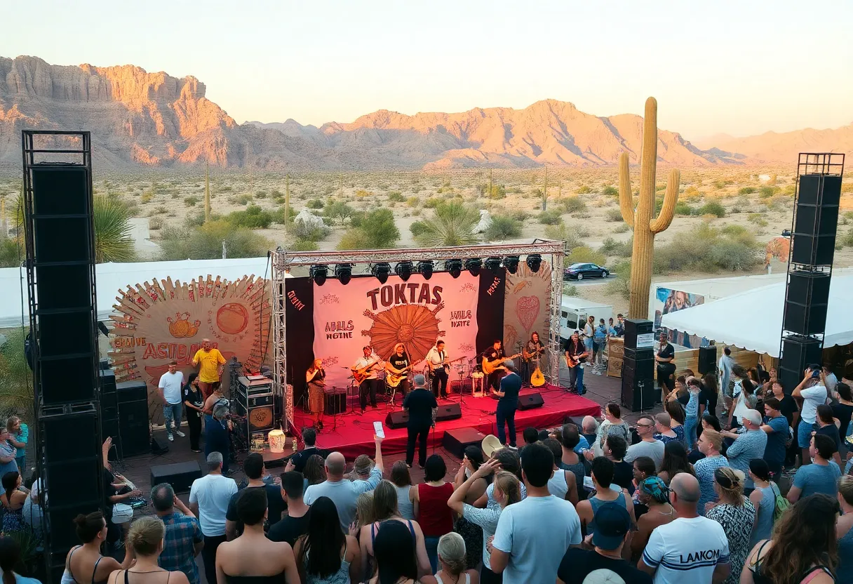 Gem & Jam Festival featuring artists on stage in the Arizona desert