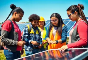 Students receiving hands-on training in solar panel installation.