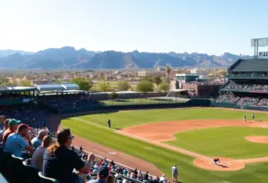View of Hi Corbett Field during a baseball game with excited fans