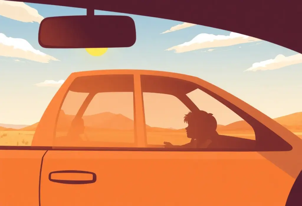 Illustration of a hot car parked under the sun, emphasizing child safety.