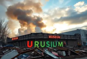 Firefighters battling a blaze at the Ignite Sign Art Museum in Tucson.