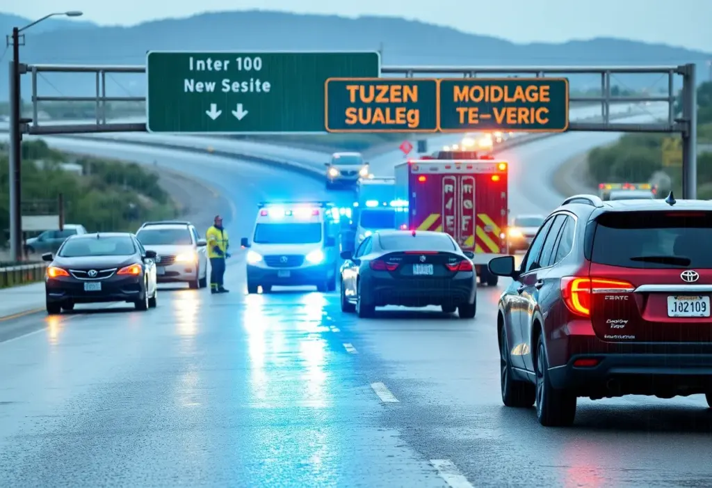 Emergency responders at the site of a fatal crash on Interstate 10 near Tucson.