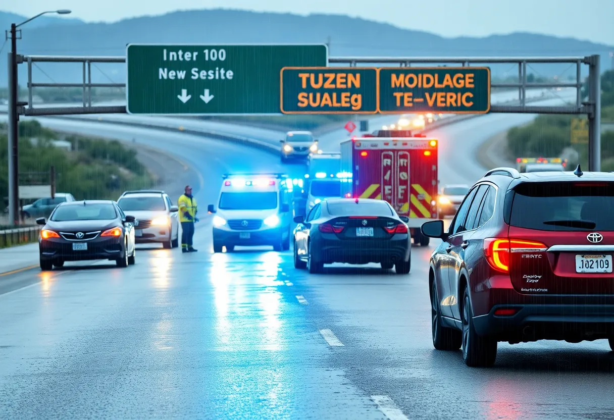 Emergency responders at the site of a fatal crash on Interstate 10 near Tucson.