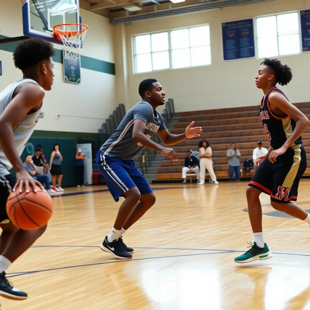 Local high school basketball players practicing in a gym