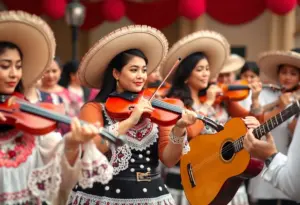 All-female mariachi band performing at concert