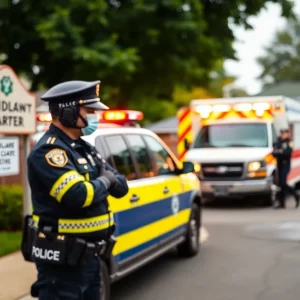 Law enforcement vehicles at a daycare site, representing justice and safety in childcare.