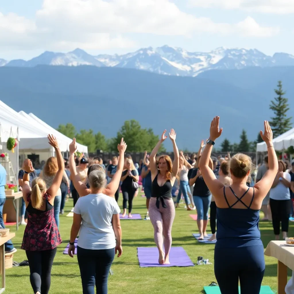 A busy community wellness festival in Tucson featuring various activities.