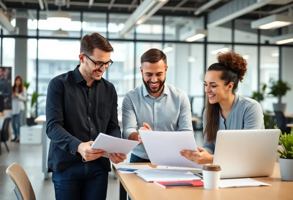 Employees collaborating in a modern office setting at Mattamy Homes.