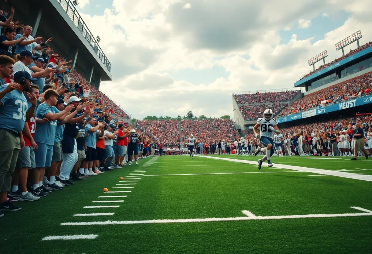 NAU football players celebrating on the field
