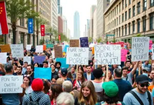 Crowd of protesters at No Kings Day rally in Tucson