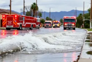 Flooded La Cañada Drive caused by a water main break