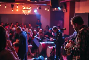 Musicians performing jazz in front of a captivated audience in Tucson.